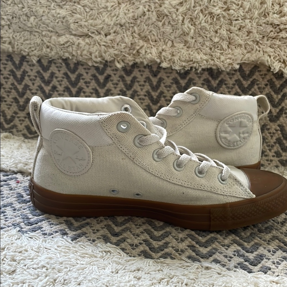 Converse Cream High-Tops with Brown Soles